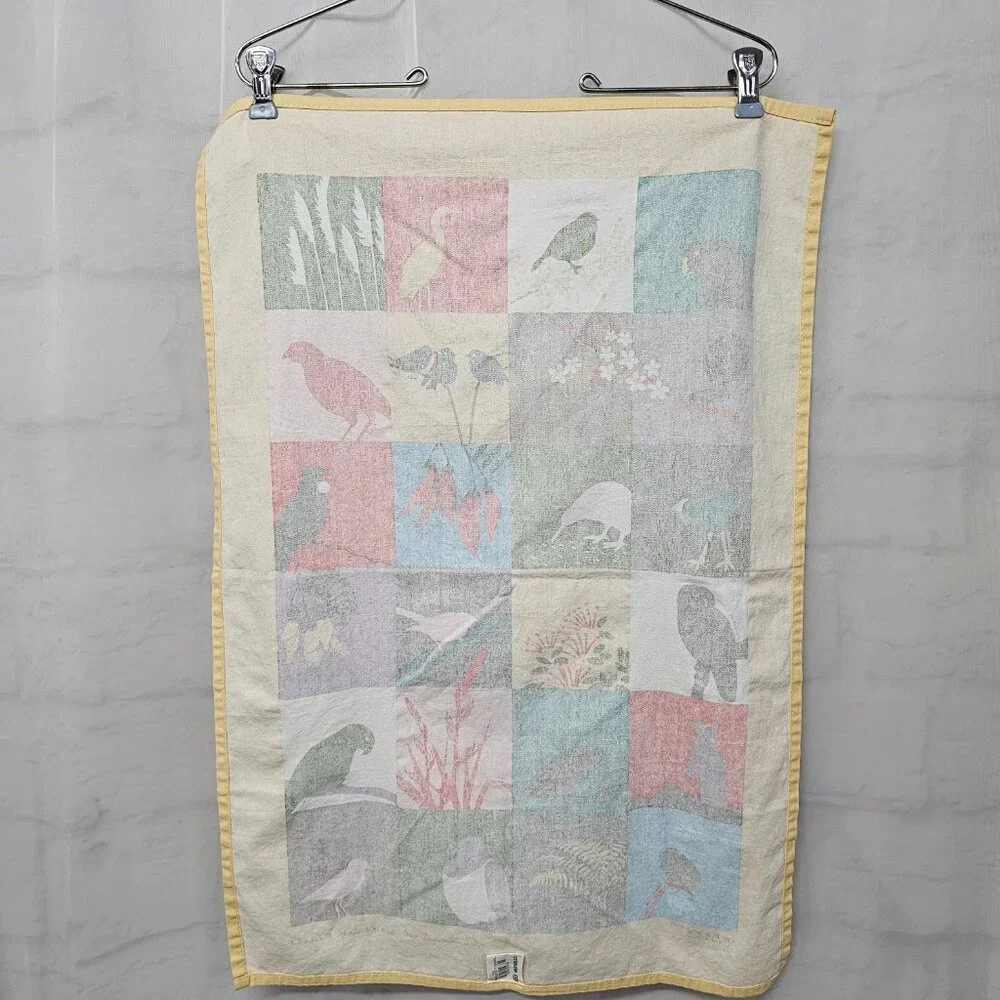 Derek Birds Of New Zealand Tea Towel Kiwiana Yellow Red